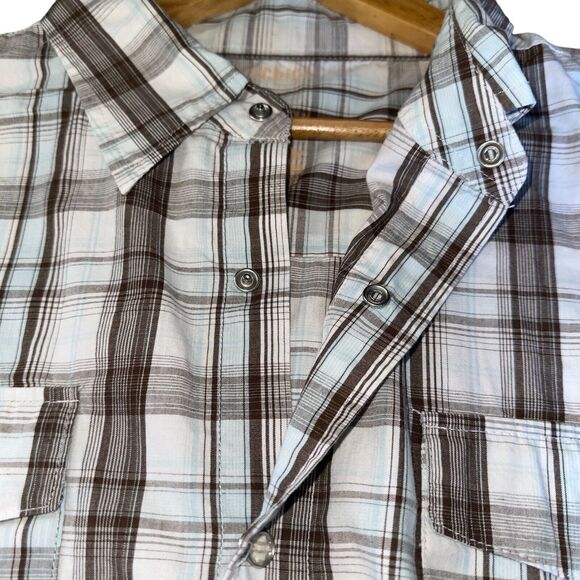 Mens Button Down Shirt XL Plaid 90s Western Flap Pocket Triple Snap Cuffs - Picture 12 of 16